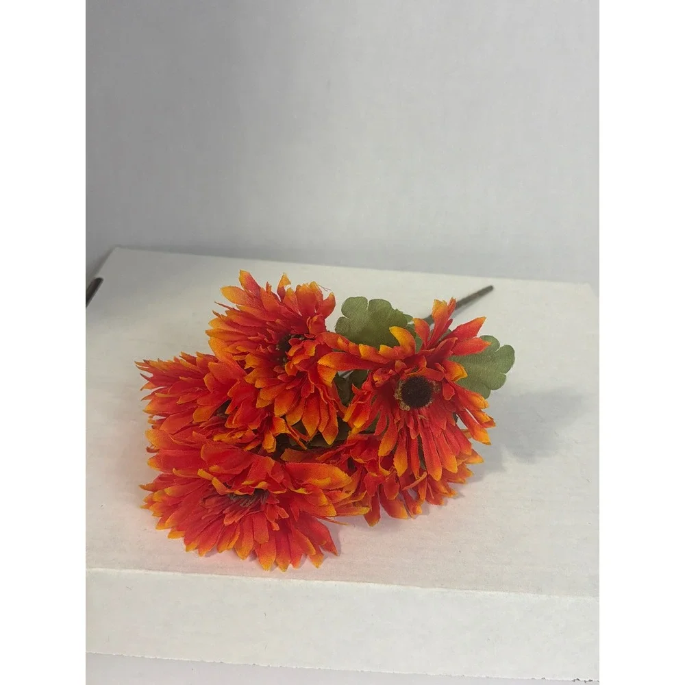 Artificial Fall Floral Stems Bundle Orange Yellow Red Sunflowers Maple Leaves